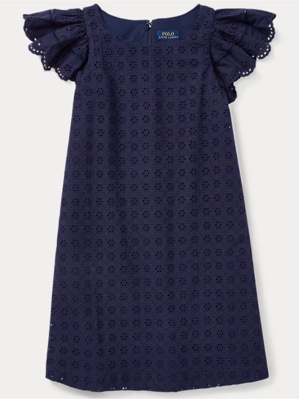 Polo Ralph‎ Lauren Girls 5 Navy Eyelet Ruffle Sleeve Dress